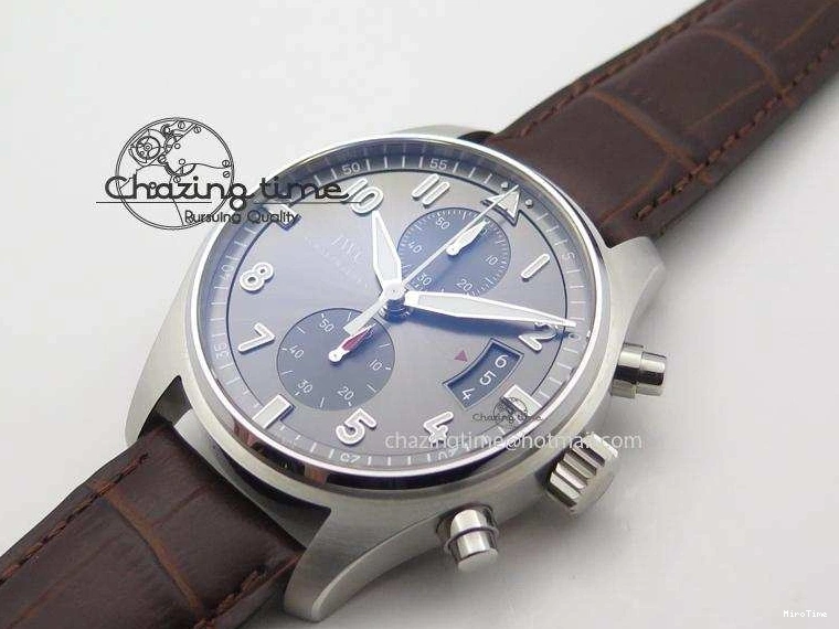 MIROTIME 0204 Cozy Pilot Chrono SS IW387802 V6F 1:1 Best Edition On Brown Leather Strap A 7323